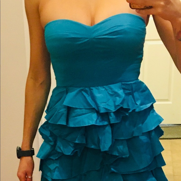 Blue mini dress with ruffles. - Picture 3 of 3